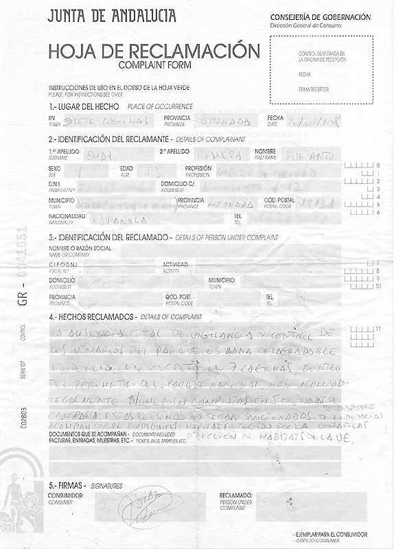 EJEMPLO HOJA DE RECLAMACIONES ejemplo hoja de reclamaciones: